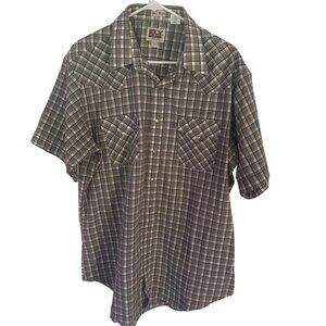 Ely Cattleman Tall Man brown and white plaid snap shirt size XL